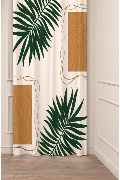 Leaf Bohemian Pattern Digital Printed Backdrop Curtain (Single Wing) Beige Soft Color Background Curtain with Modern Design