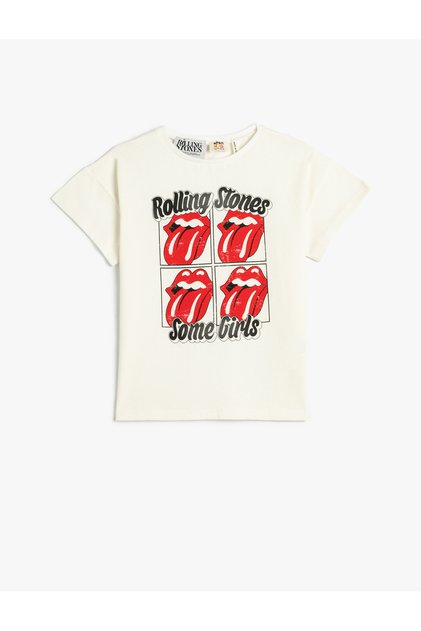 Tricou Rolling Stones, cu licență, cu mânecă scurtă, cu decolteu
