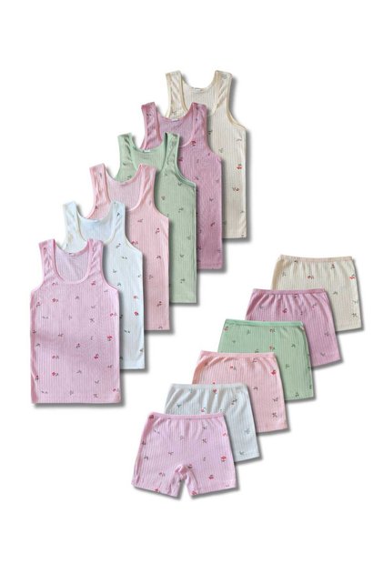 %100 Pamuk Kız Çocuk Fitilli Atlet Boxer İç Çamaşır Takım 6'lı Set / Fanila / Külot