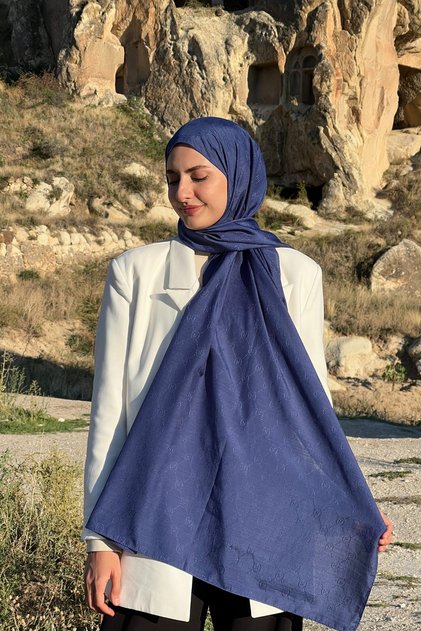 Şalland Monogram Jakar Şal Lacivert
