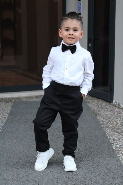 Bow Tie Baby Boy White Button Up Shirt Boys White Wing Collar