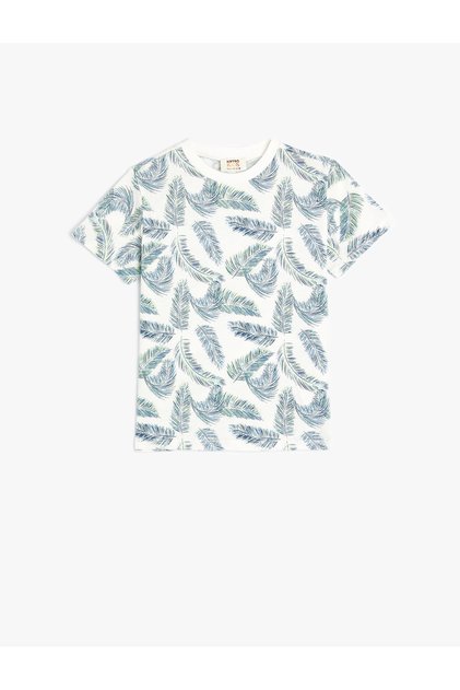 T-Shirt Leaf Printed Short Sleeve Crew Neck Cotton
