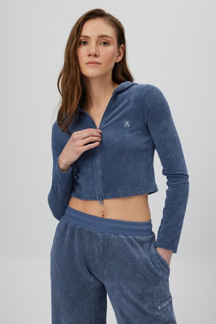 Kapüşonlu Fermuarlı Crop Fit Üst