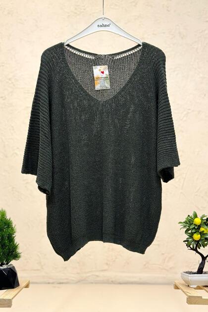 V-Neck Thessaloniki Knit Mercerized Loose Oversize Blouse