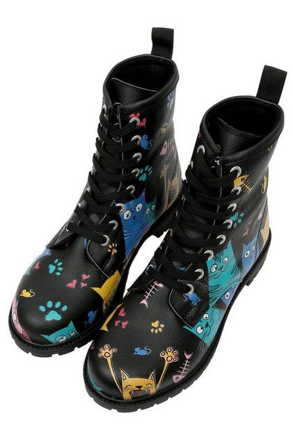 Women's Vegan Leather Black Long Boots - Cat Lovers Design