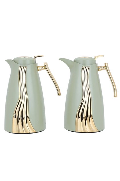 Karma Green Willow Leaves Thermos Set In Gold, 2 Pieces