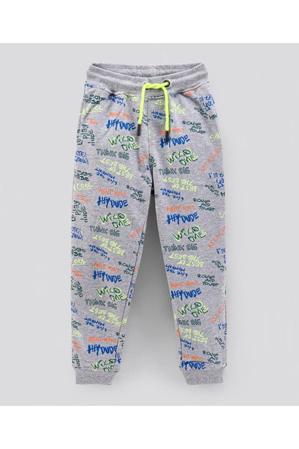 Full Length Cotton Poly Trackpant All Over Print - Grey Melange