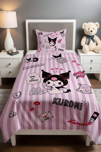 Lilac Striped Kuromi Patterned Single Baby Child Pique Set