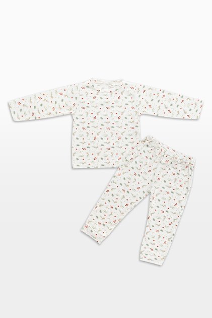 Yılbaşı Çiçeği Desenli Soft Kız Erkek Bebek Çocuk Pijama Takımı Unisex