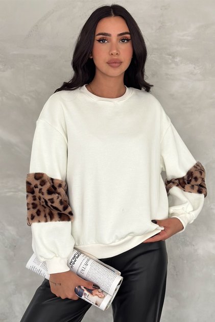 Women's Oversize Sweatshirt with Leopard Detail and Cotton Inside