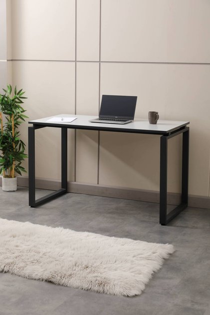 Çalışma Masası Dikdörtgen Ayaklı 120x60x73 CM (Lava - Gri - Kenarları Antrasit Bantlı)