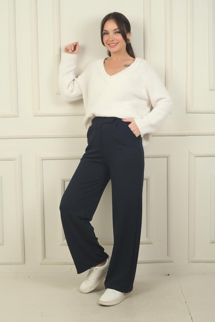 Women's Velcro Closure Pocket Pleated Lycra Palazzo Pants