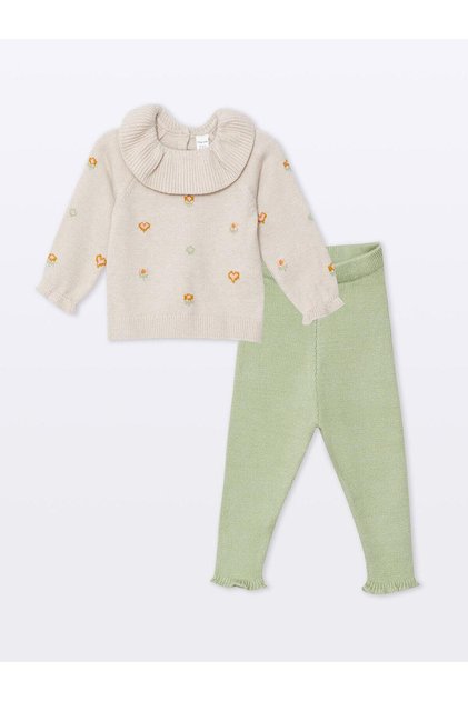 Lcw Baby Bebe Collar Patterned Baby Girl Blouse and Leggings 2Pcs