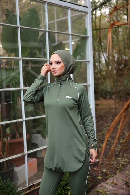 Women's Diving Fabric Half Placket Zippered Jogger Tracksuit Sports Set