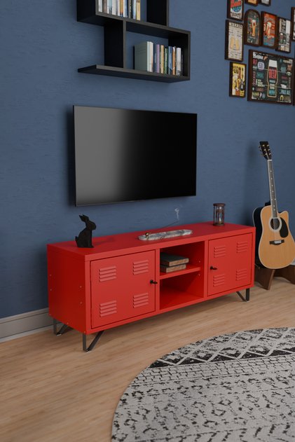 TV Ünitesi - Metal Televizyon Sehpası - 135 cm - Pastel Renk - Endüstriyel Tip