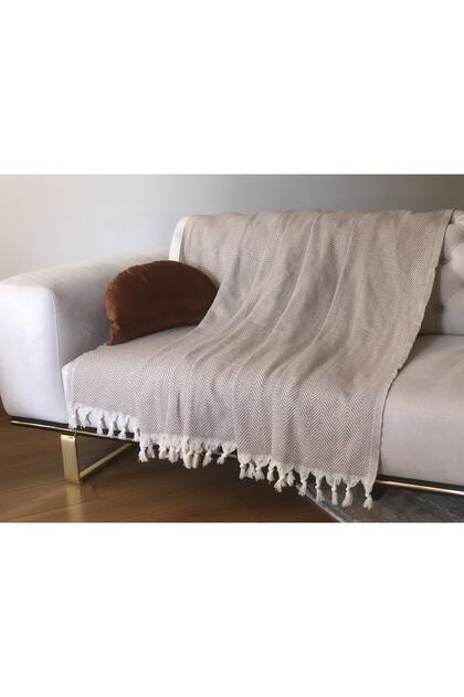 Beige Sofa Cover Herringbone Patterned Milk Coffee 180 X 210 Cm Reversible