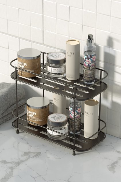 TEKNOTEL 2 KATLI BANYO MUTFAK DÜZENLEYİCİ KOZMETİK AKSESUAR STANDI MAT SİYAH EG222