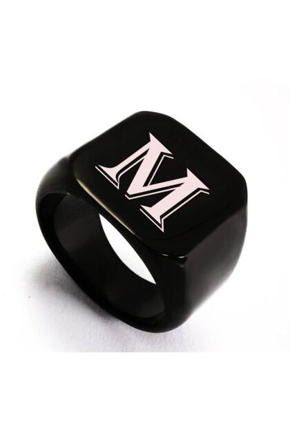 Black Lettering Writable Steel Men's Ring