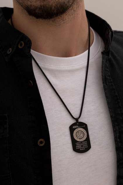 Conquest Sura - Men's Necklace - Conquest Sura Embroidered Soldier Tag - 316 L Stainless Steel Necklace