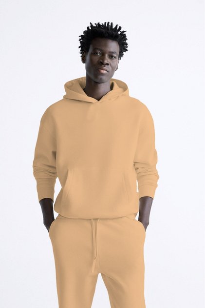 Women's Oversize Sweatshirt Hoodie Basic Beige – Hooded, Kangaroo Pocket, 3 Thread Ribbed