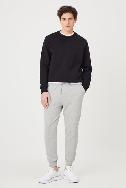 2 Thread Pockets Comfortable Cotton Standard Fit Regular Fit Jogger Men's Gray Melange Sweatpants