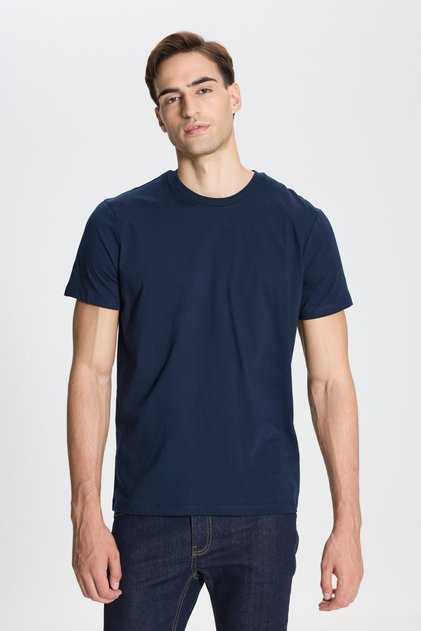 Tricou unisex, 100% bumbac, slim fit, cu decolteu, albastru bleumarin