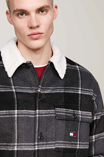 Tommy Hilfiger Erkek TJM CHECK SHERPA OVERSHIRT EXT Mont - Siyah
