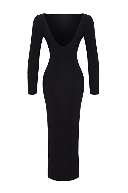 unique black and white dresses Boatneck 3/4 Sleeve Side Slit Pencil Dress  The Dress Outlet