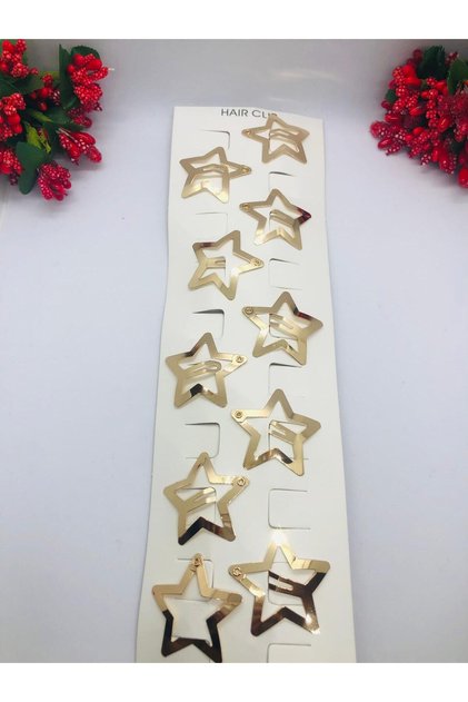 Gold Rengi Çok Şık Yıldızlı Çıtçıtlı Saç Tokası 10'lu (3cm)