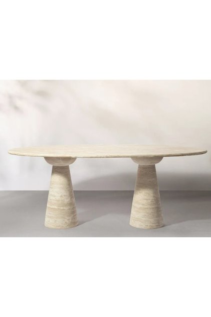 Traverten Yemek Masası Konik Sütun Ayaklı 80x180cm