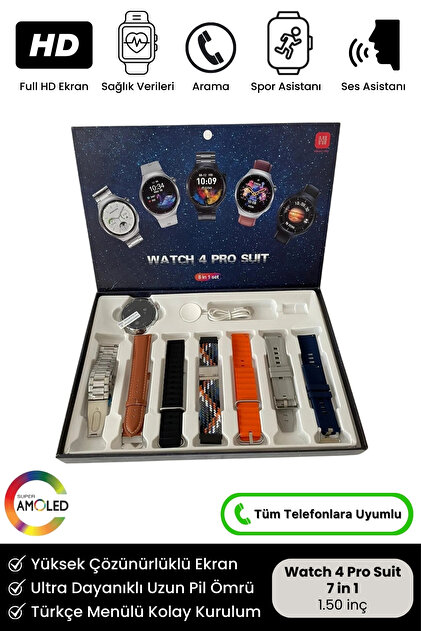 Noriyen Yeni Nesil Watch 4 Pro Suit 7 Kordon Hediyeli Spor Sağlık