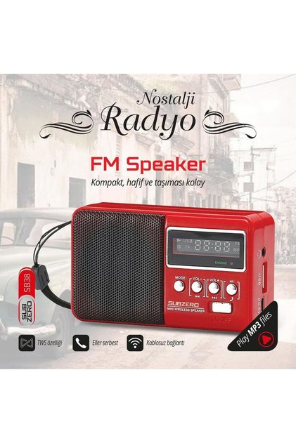 Mini Nostalji Cep Radyosu Tws/fm Usb Bluetooth Müzik Kutusu kırmız mavi ve siyah