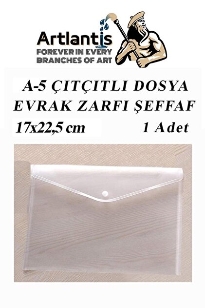 Artlantis A5 Çıtçıtlı Dosya Şeffaf 1 Adet A-5 Çıtçıtlı Zarf Dosya