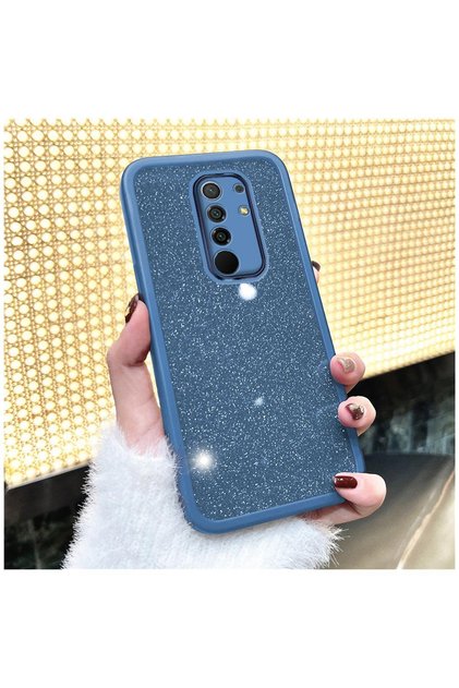Xiaomi Redmi 9 Uyumlu Kılıf Işıltım Silikon Kılıf - Kamera Lens Korumalı Açık Mavi