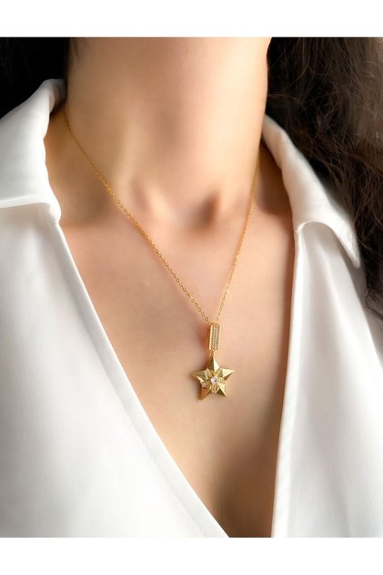 Women's Steel Necklace Zircon Stone Embossed Star Steel Necklace
