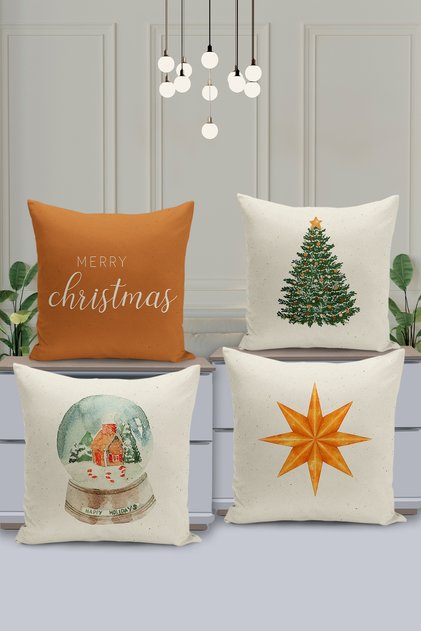 Set of 4 Throw Pillow Covers New Year's Christmas Pattern Double-Sided Digital Printed