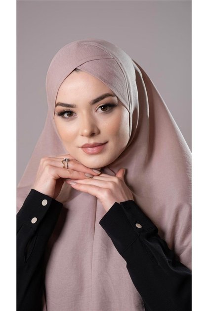 Beige Practical Ready-made Interlocking Hijab Scarf Cotton Jazz Fabric Single Layer Cross Hijab 2305_12