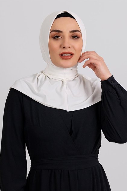 Cream Practical Ready-made Interlocking Hijab Scarf Sandy Fabric With Snaps at the Back 2101_40
