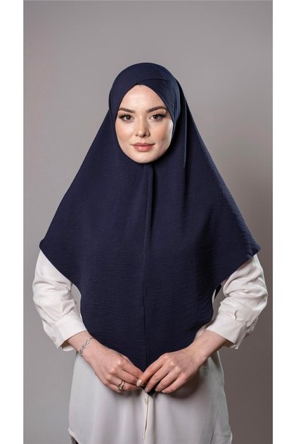 Navy Blue Practical Ready-made Interlocking Hijab Scarf Aerobin Fabric Cross Hijab 2307_02