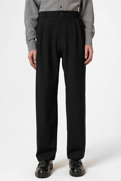 Antioch Black High Waist Pleated Comfortable Fit Men's Trousers