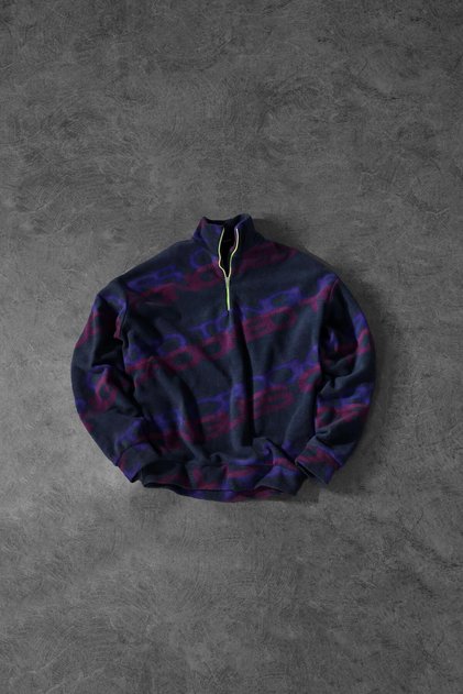 Men's Tongue Pattern Half Zipper Oversize Fleece Sweatshirt