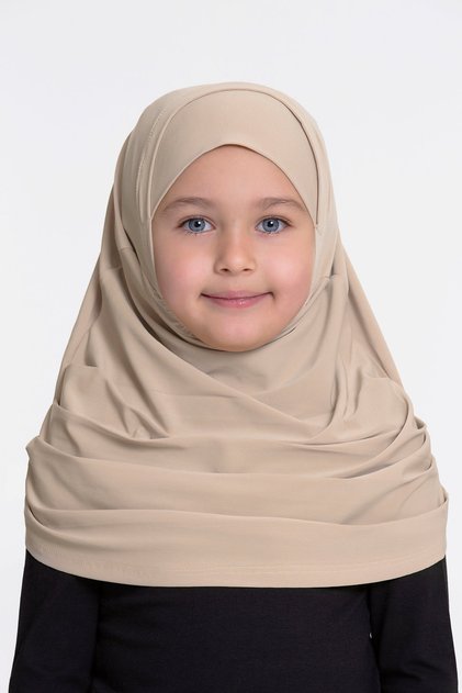 Beige Practical Ready-to-Plug Children's Hijab Bone Sandy Fabric Self-Bonnet 78_12