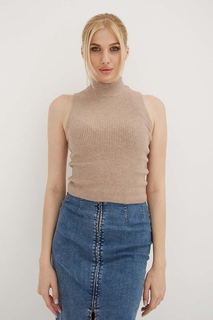 Half Fisherman Knitwear Blouse Beige