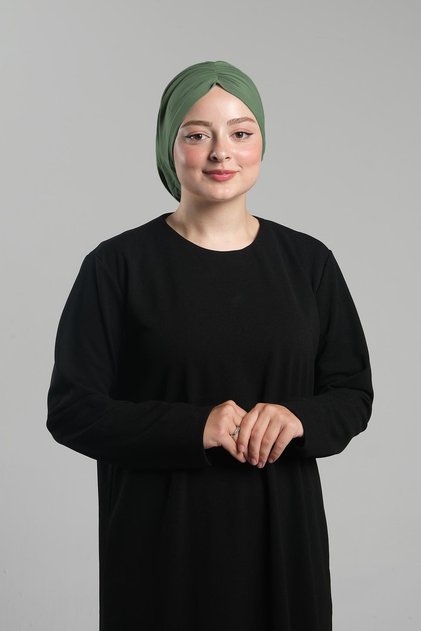 Oil Green Practical Ready-Made Snap-On Hijab Bonnet Sandy Drawstring Loose 2119_36