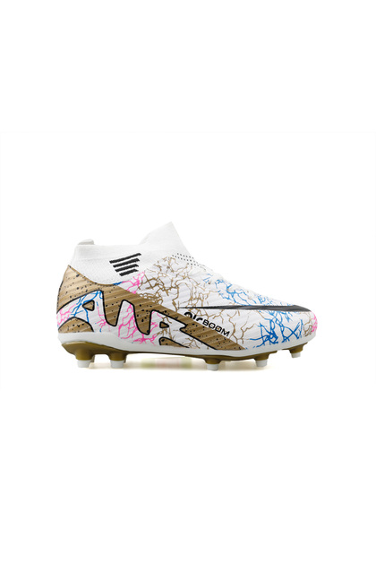 Laliga Children's Football Boots - Fkrp-White-Gold-Patterned Colorful Grass Floor