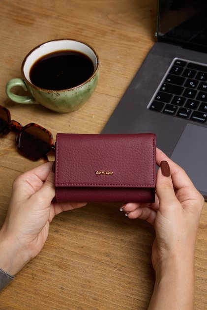 9147 Genuine Leather Accordion Women's Wallet Claret Red