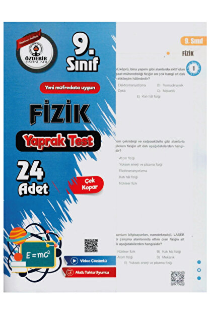 ÖZDEBİR YAYINEVİ 9.Sınıf Fizik Yaprak Test Özdebir Yayınları 2025