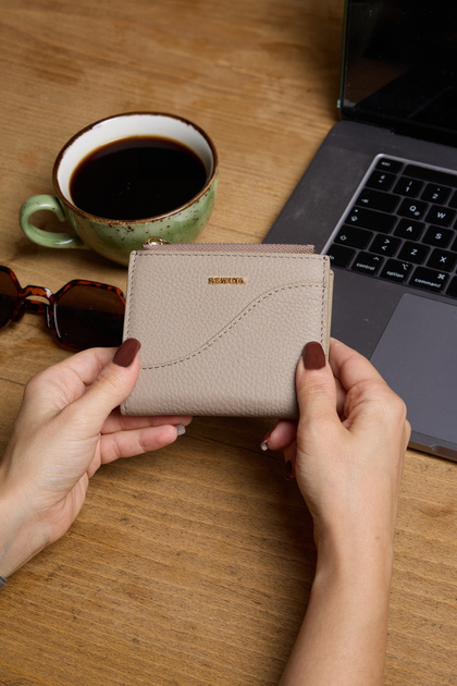 9733 Genuine Leather Double Zipper Special Design Magnetic Women's Wallet Beige