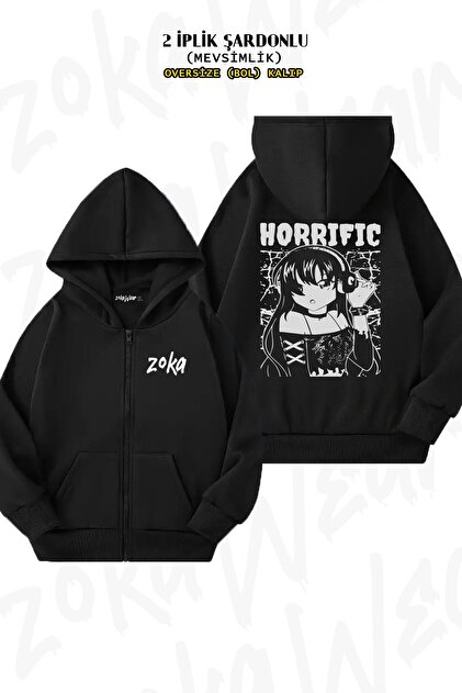 ZOKAWEAR Oversize Kulaklık Muzik Genç Kız Sırt Baskılı Fermuarlı