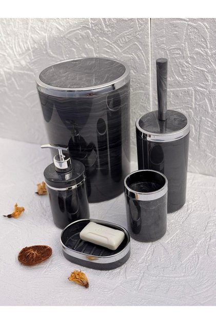 5-Piece Bathroom Set - Trash Can, Wc Brush, Liquid Soap Dispenser, Hand Soap Dispenser, and External Brush Holder
